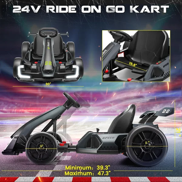 24V Go Kart for Kids Age 6-12, Electric Drift Kart Car with Adjustable Seat & Max Speed 8.5MPH & Bright LED Lights & 300W Powerful Motor - Image 2