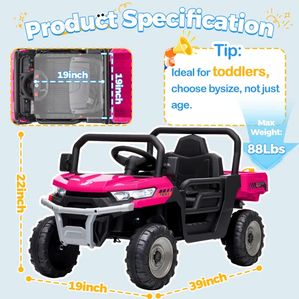 24V Kids Ride On Utv, Electric Construction Vehicle With Remote Control, Music, Lights & Suspension For Toddlers - Image 3