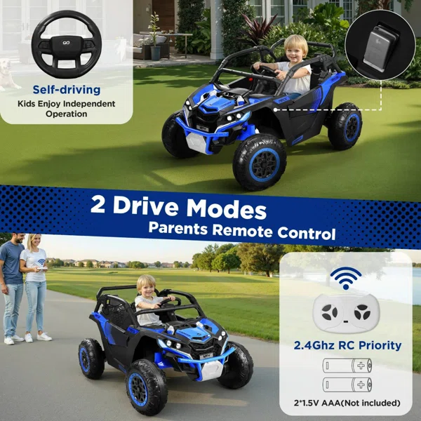 24V Kids Ride on Car 4WD 2 Seater with Remote Control – Electric UTV with Music & Lights, Blue - Image 3