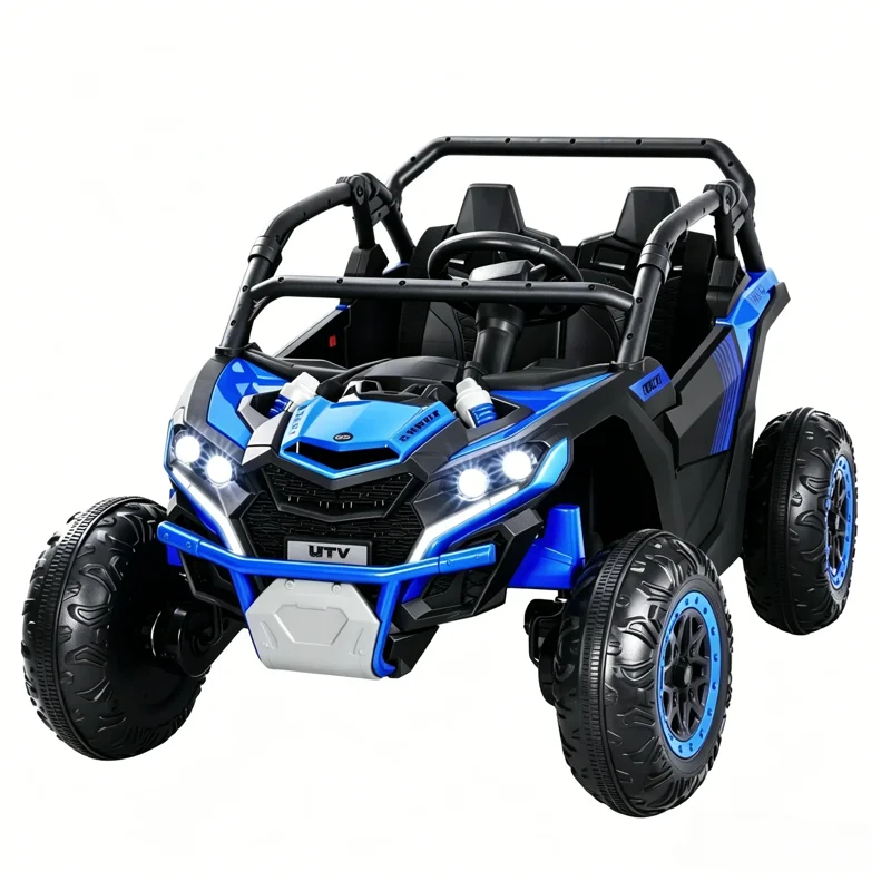 24V Kids Ride on Car 4WD 2 Seater with Remote Control – Electric UTV with Music & Lights, Blue