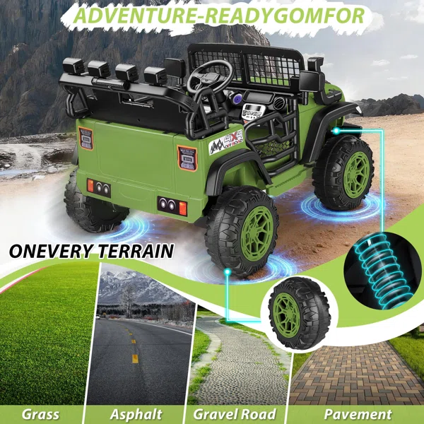 Alex 24V 2 Seater Electric Ride On Truck Car For Kids 4-8, Remote Control, 2X200W Power Motors, 20'' Wide Seats, Sping Suspension, Bluetooth & Music, 110LBS MAX Load, LED Lights, 3 Speeds - Image 3