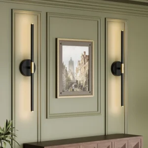 Battery Operated Wall Sconces with Remote Control, 24'' LED Flush Mounted Sconces (Set of 2)